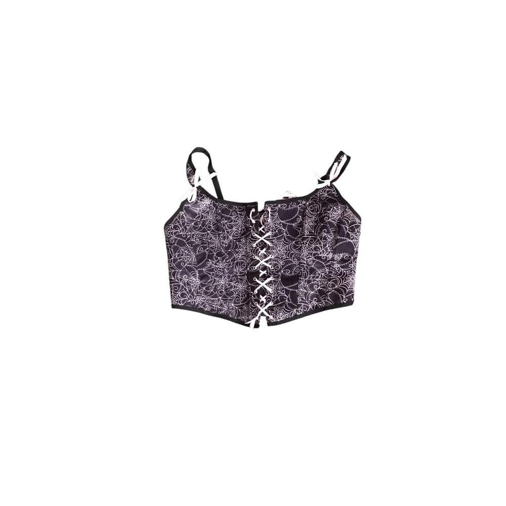 Adore Me Black and Pink Patterned Corset Top